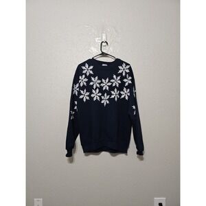 Vintage Jerzees Snowflake Sweatshirt USA Made Navy Winter 90s Sweater Size L USA